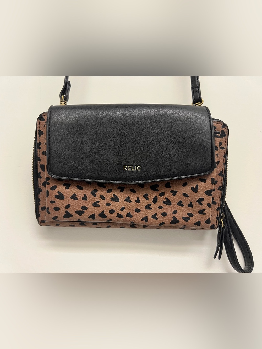 Relic Brown & Black Hearts Crossbody/ Wristlet